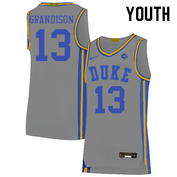 Youth #13 Jacob Grandison Duke Blue Devils 2022-23 College Stitched Basketball Jerseys Sale-Gray